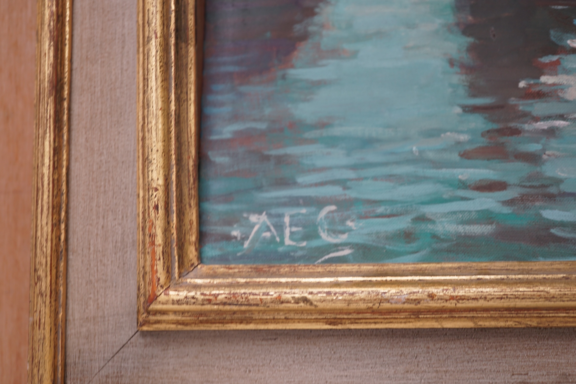 Alfred Egerton Cooper (1883-1974), oil on board, 'Yachts, Grandtully, Perthshire', monogrammed, Artists of Chelsea inscribed label verso, 40 x 50cm. Condition - fair, board warped and loose within frame